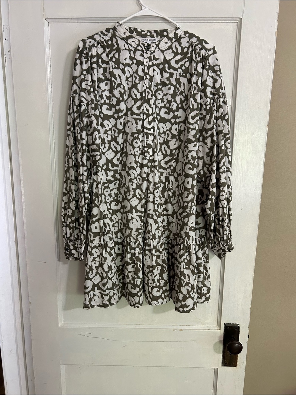 Elizabeth and James Olive and White Printed Long Sleeve Tunic Dress